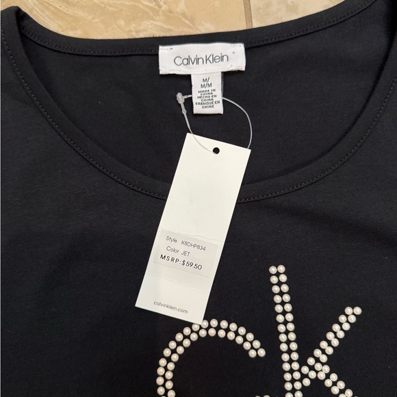 Calvin Klein Women's Short Sleeve Top with Pearls Logo. New with tags - Picture 7 of 8